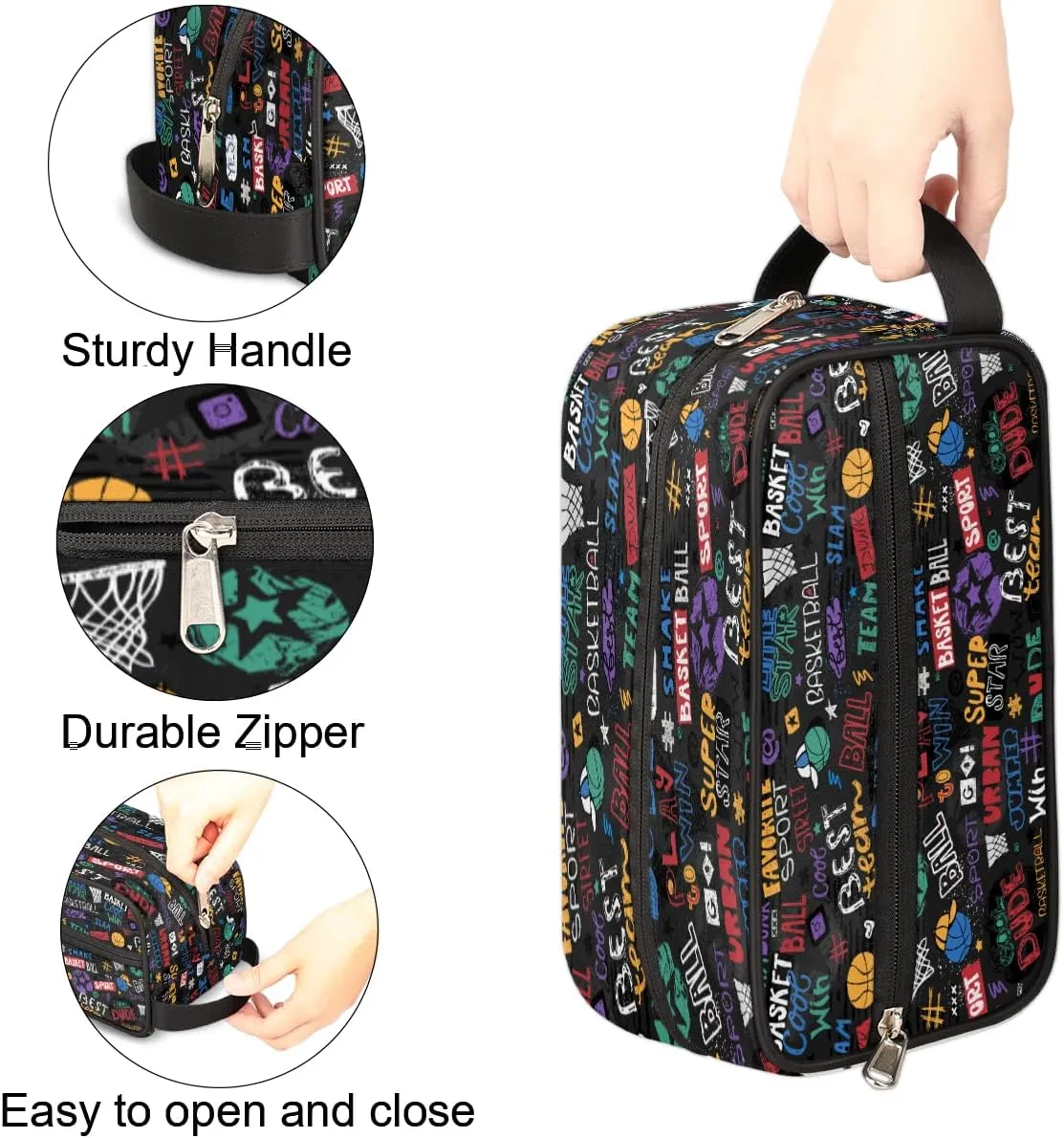 Basketball Travel Toiletry Bag for Boys Men, Waterproof Hanging Dopp Kit for Women, Shaving Bag with Large Capacity for Travel,Sports Shower