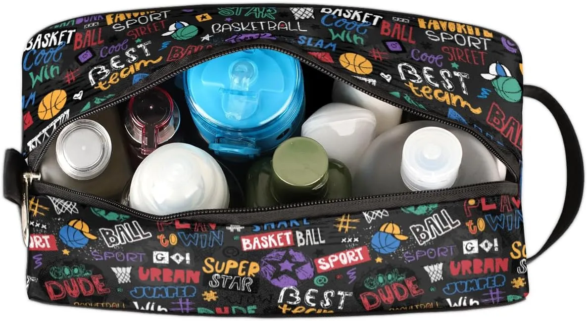 Basketball Travel Toiletry Bag for Boys Men, Waterproof Hanging Dopp Kit for Women, Shaving Bag with Large Capacity for Travel,Sports Shower