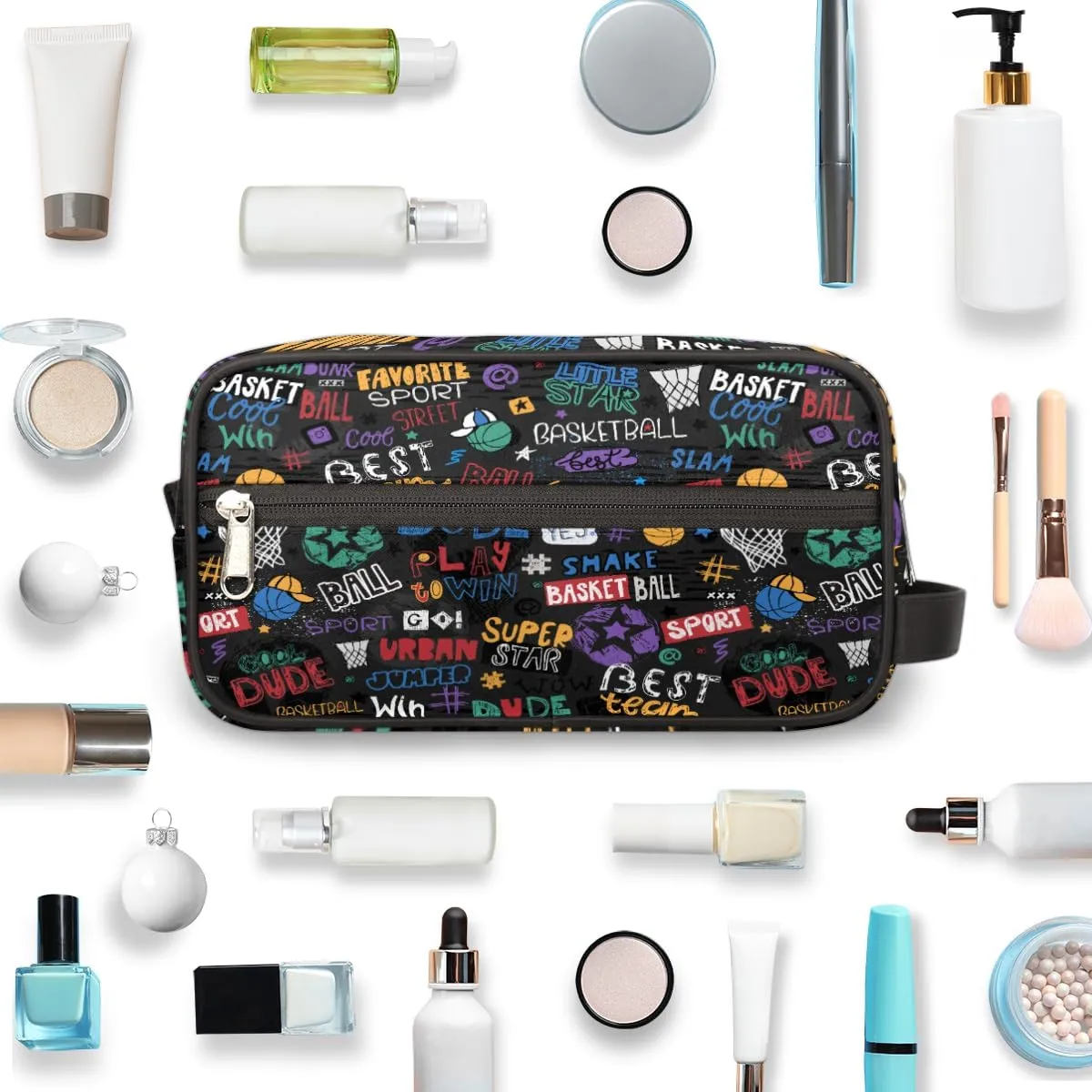 Basketball Travel Toiletry Bag for Boys Men, Waterproof Hanging Dopp Kit for Women, Shaving Bag with Large Capacity for Travel,Sports Shower