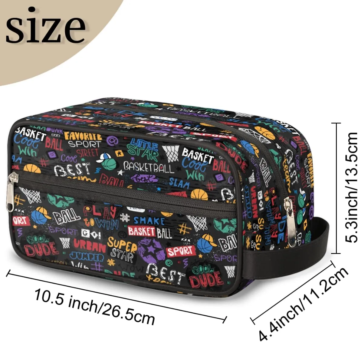 Basketball Travel Toiletry Bag for Boys Men, Waterproof Hanging Dopp Kit for Women, Shaving Bag with Large Capacity for Travel,Sports Shower