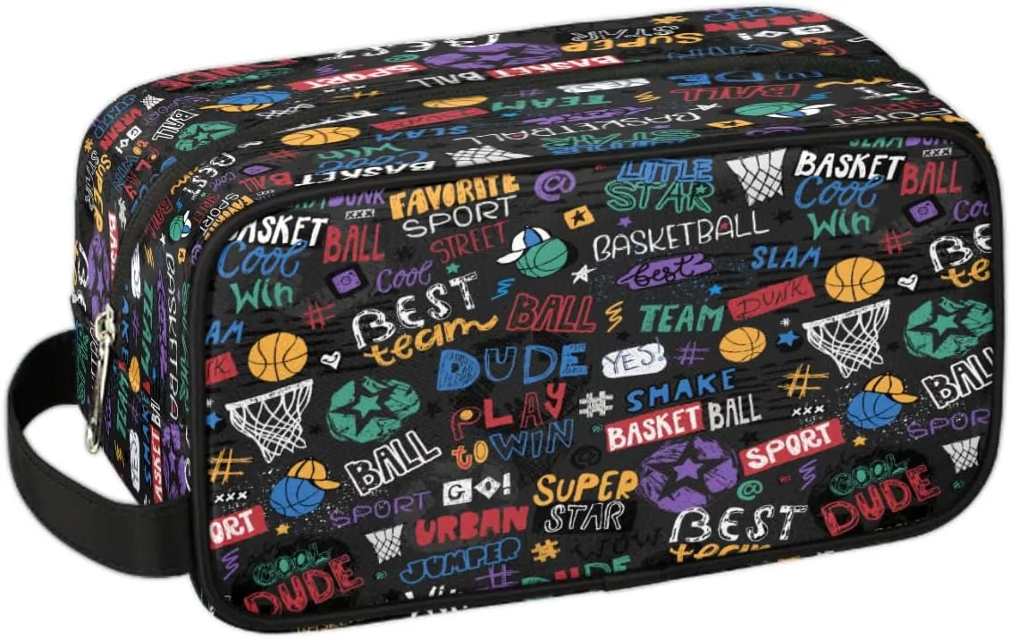 Basketball Travel Toiletry Bag for Boys Men, Waterproof Hanging Dopp Kit for Women, Shaving Bag with Large Capacity for Travel,Sports Shower