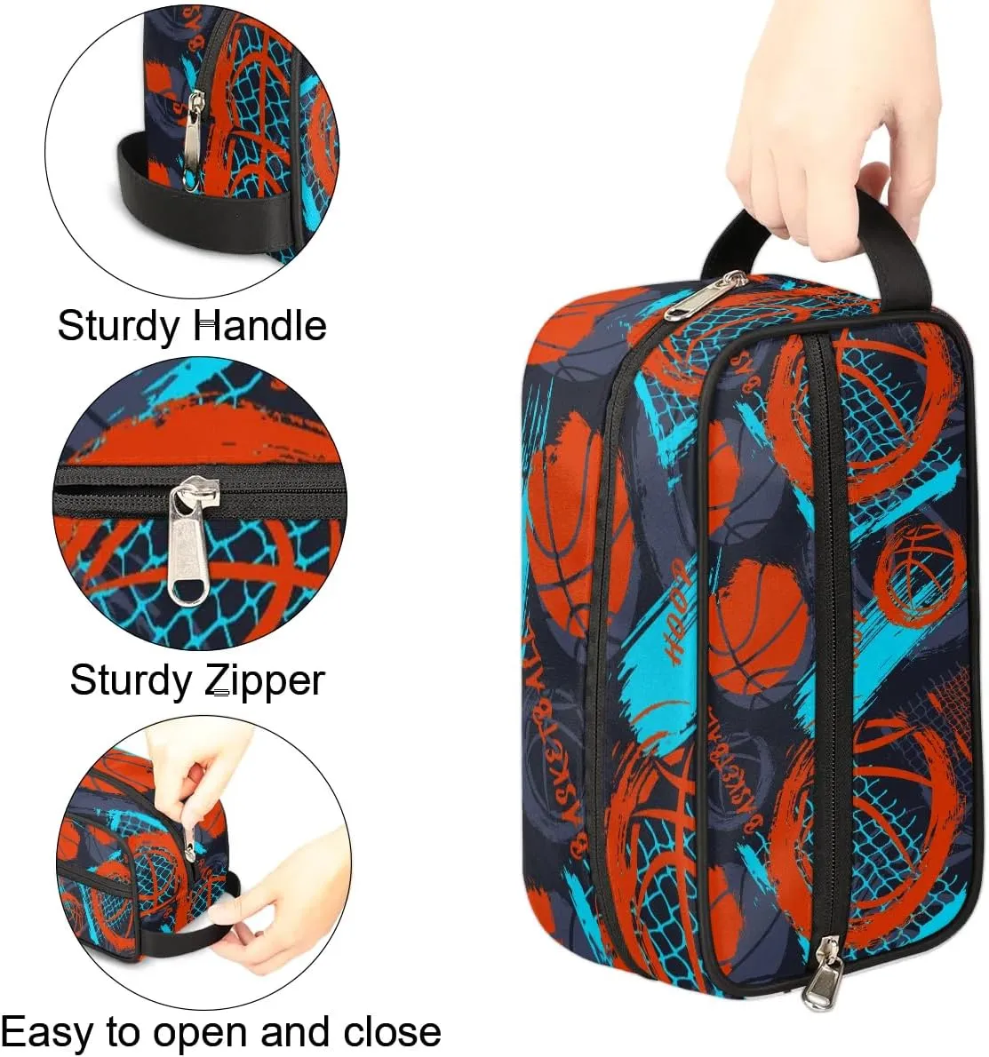 Basketball Travel Toiletry Bag for Kids, Waterproof Hanging Wash Bag Dopp Kit for Boys Shaving Bag for Toiletries Accessories