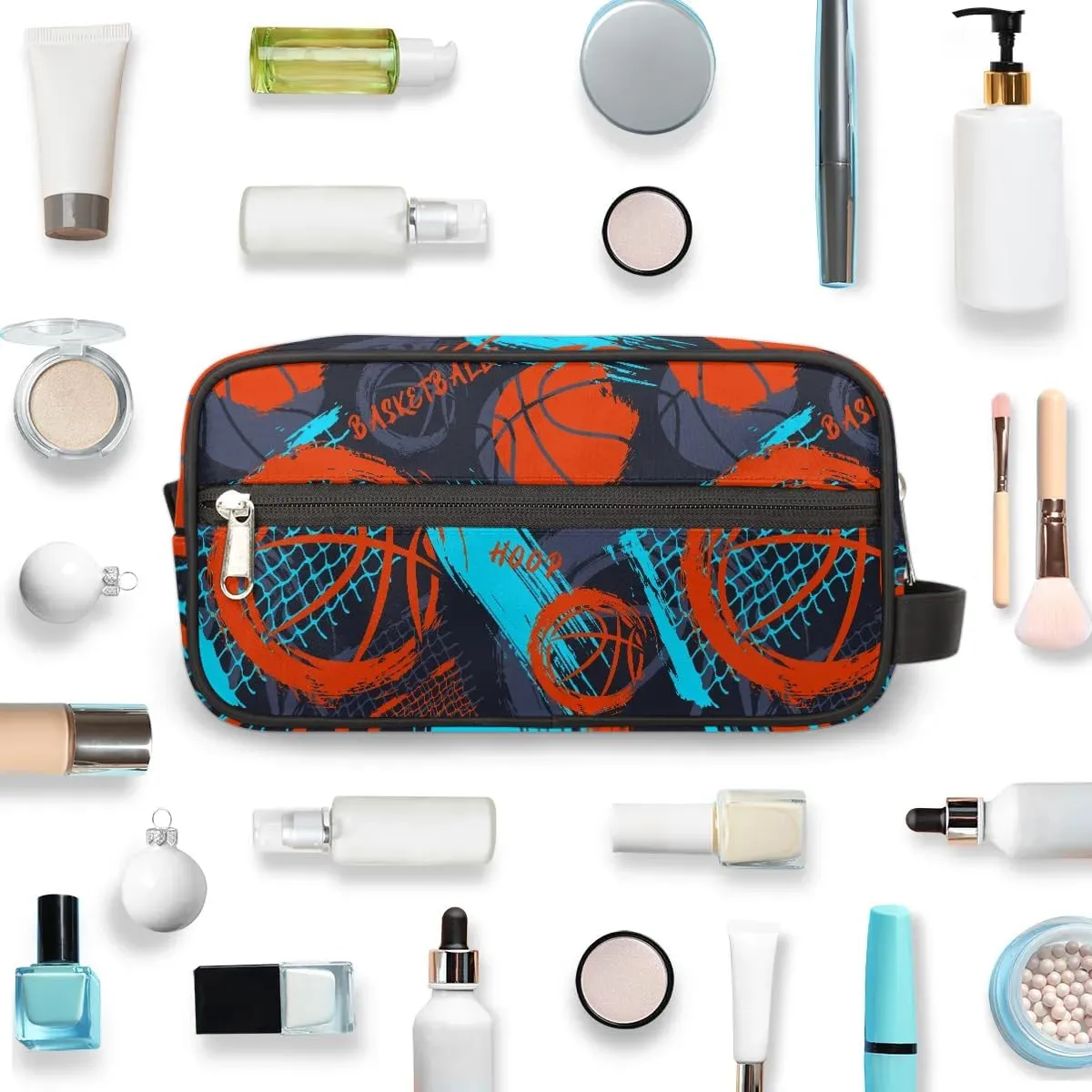 Basketball Travel Toiletry Bag for Kids, Waterproof Hanging Wash Bag Dopp Kit for Boys Shaving Bag for Toiletries Accessories