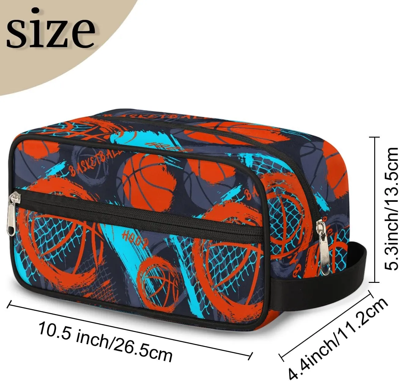 Basketball Travel Toiletry Bag for Kids, Waterproof Hanging Wash Bag Dopp Kit for Boys Shaving Bag for Toiletries Accessories