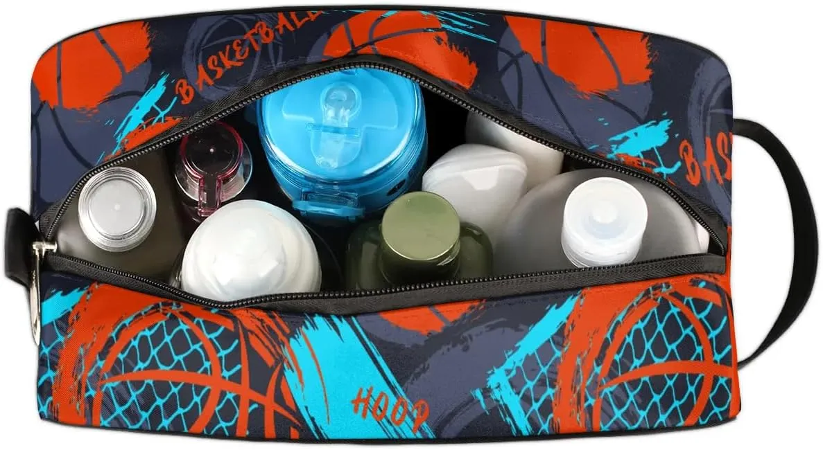 Basketball Travel Toiletry Bag for Kids, Waterproof Hanging Wash Bag Dopp Kit for Boys Shaving Bag for Toiletries Accessories