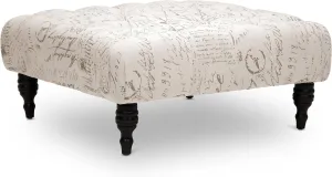 Baxton Studio Keswick Script Print Modern Tufted Ottoman, Beige