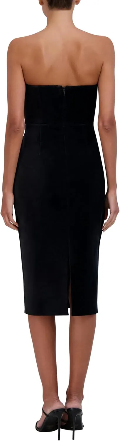 BCBGMAXAZRIA Women's Sweetheart Neck Velvet Bustier Midi Cocktail Dress