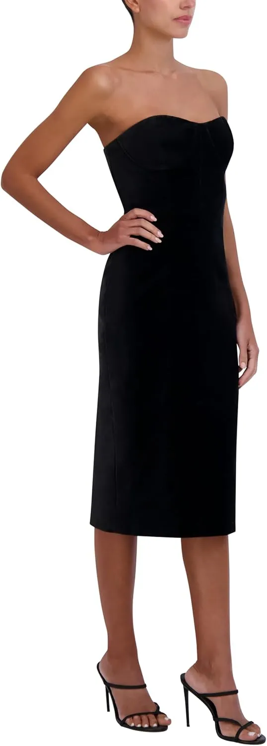 BCBGMAXAZRIA Women's Sweetheart Neck Velvet Bustier Midi Cocktail Dress