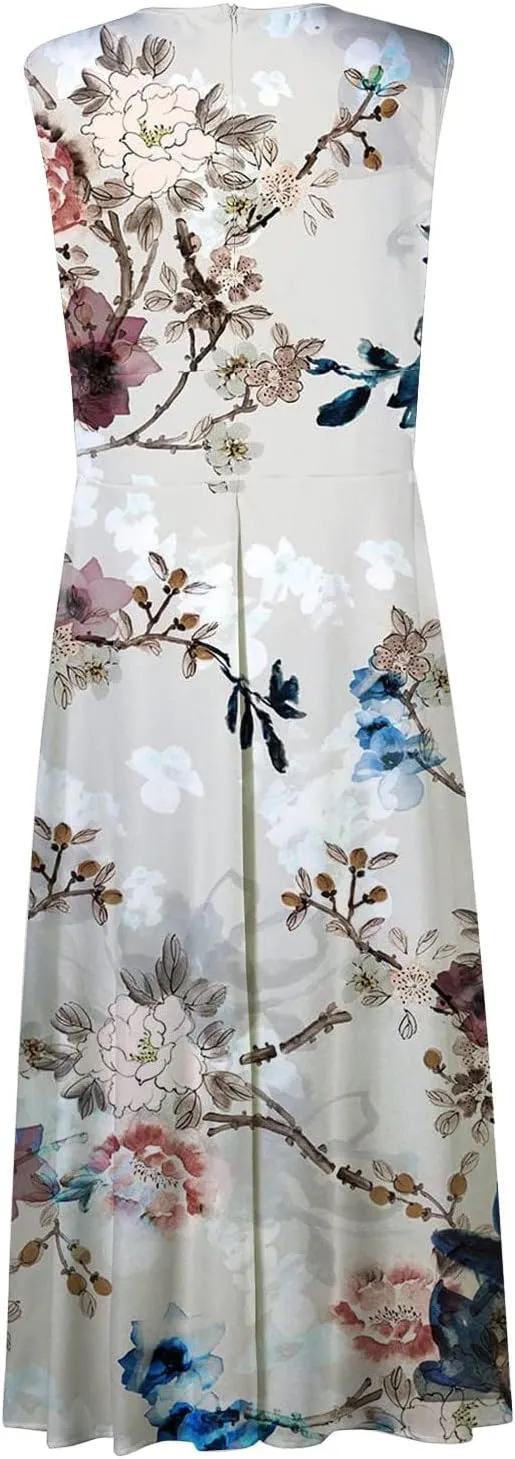 Beach Dresses for Women,Spring Summer Trendy Elegant V Neck Wrap Floral Boho Dress Flowy Ruched Hawaiian Maxi Dress
