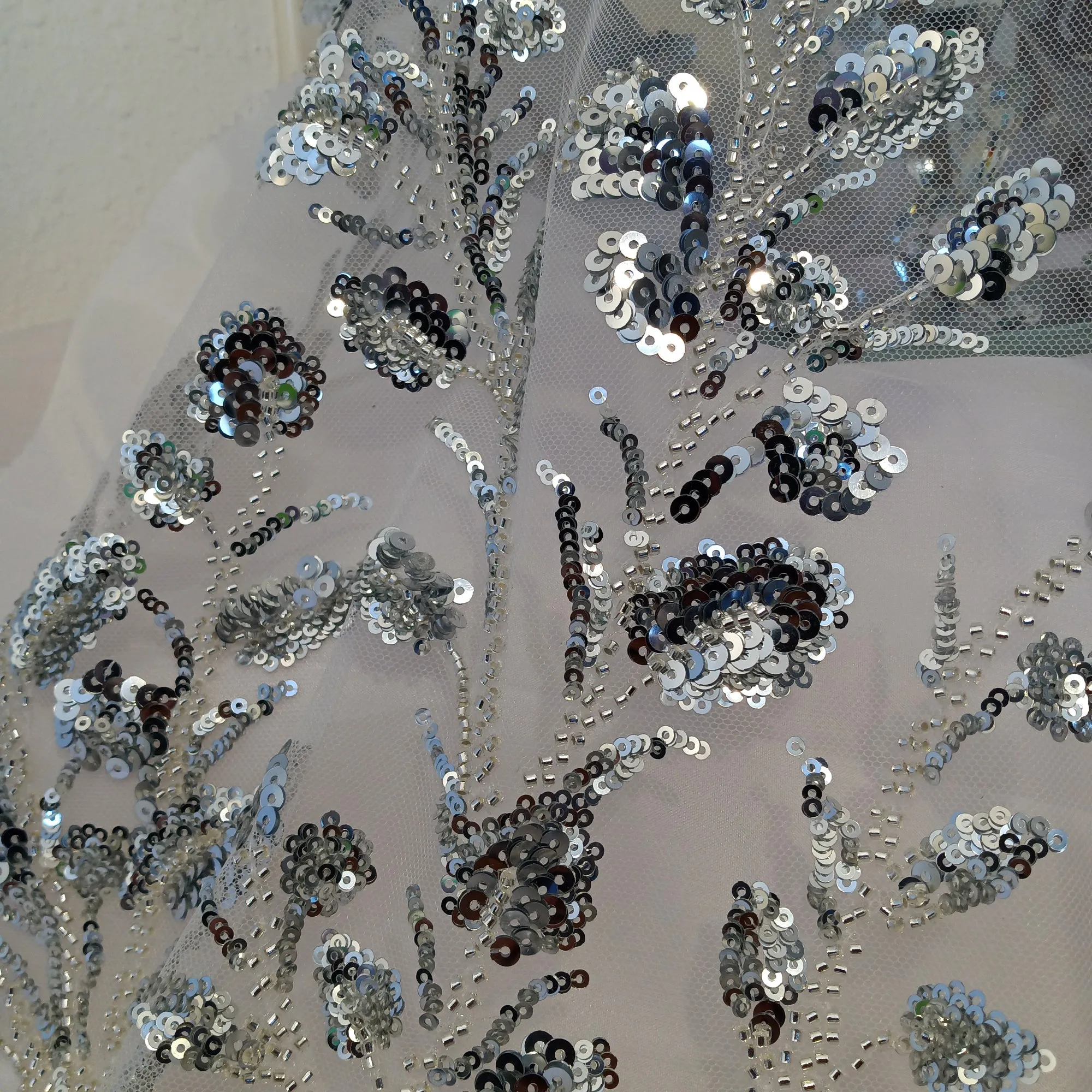 Beaded & Sequined Lace Fabric Embroidered on 100% Polyester Net Mesh | Lace USA - GD-73