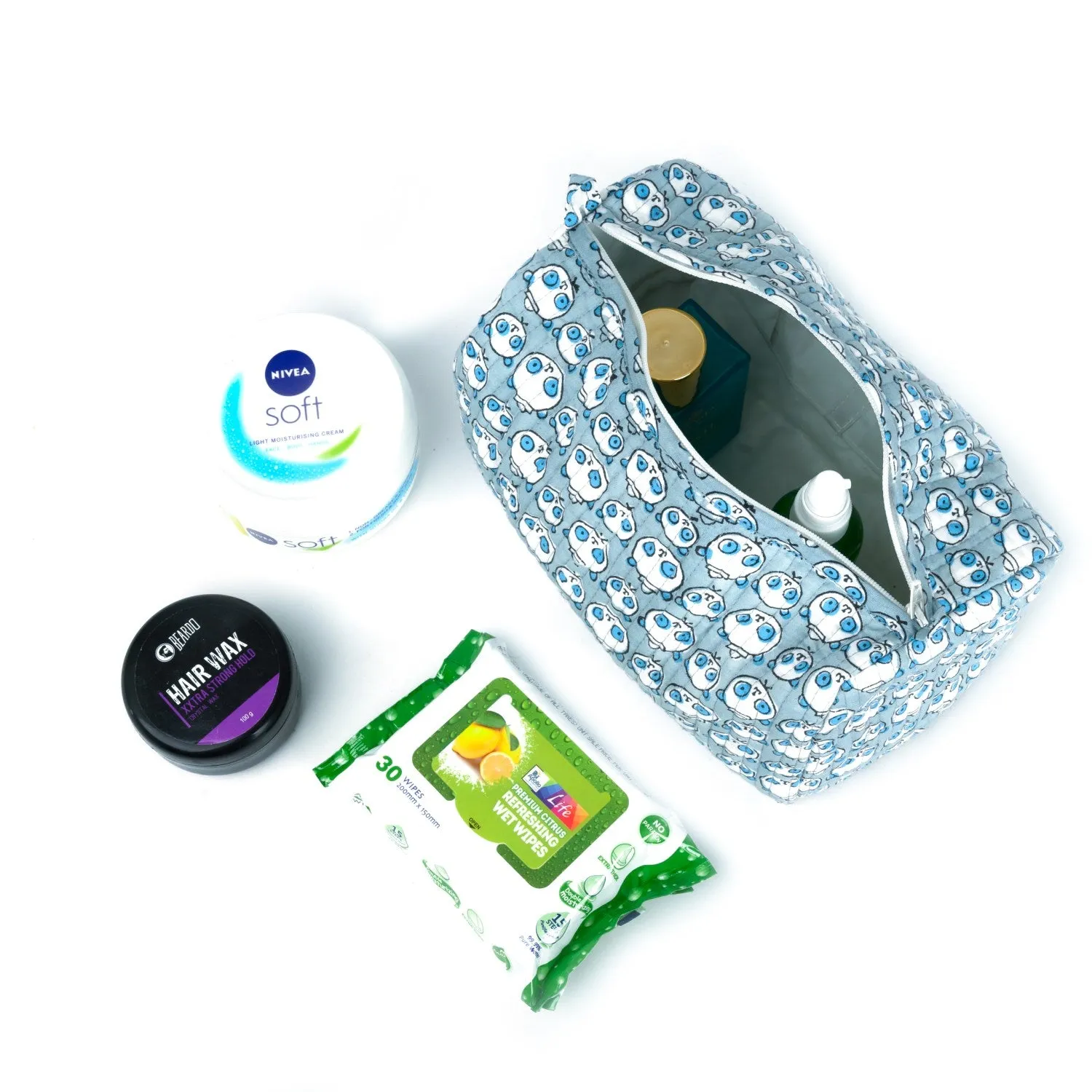 BEAR BIE SHAPE QUILTED TOILETRY POUCH