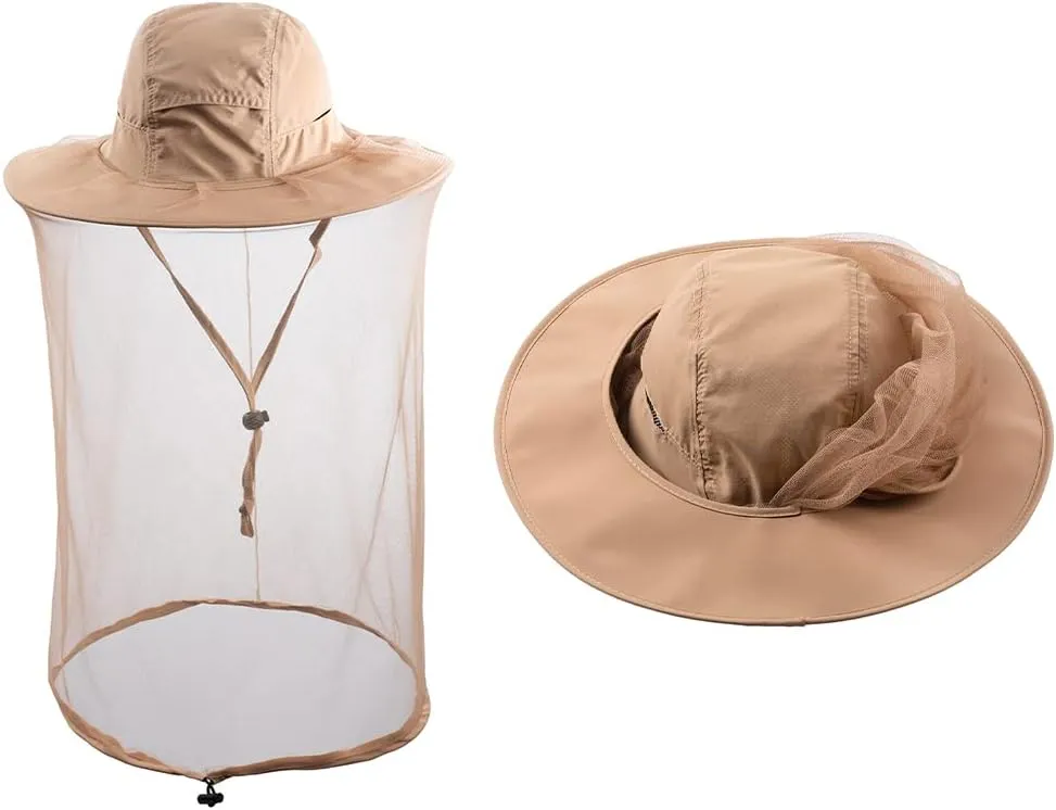 Beekeeping Veil Hat Bee Keeper Hunting Net Netting Cap Beekeepers Costume Gnats Insect Bug Mosquito Mesh Hats for Men Women Khaki