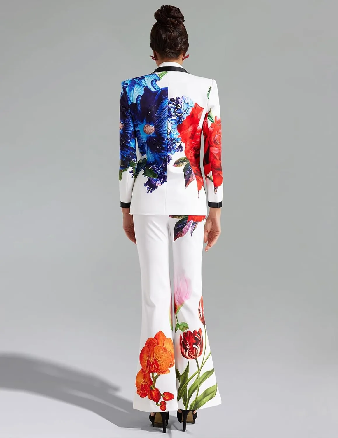 BELLA BARNETT Floral Blazer Two Piece Set for Women Deep V Womens Blazer Elegant Flare Leggings for Women