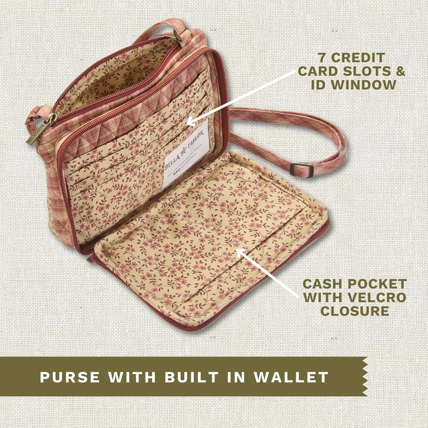 Bella Taylor Essentials Crossbody Purse with Built In Wallet
