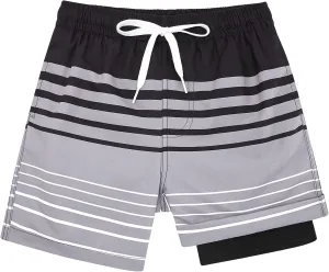Belovecol Boys Swim Trunks with Compression Liner Anti-Chafe Swim Shorts Quick Dry UPF 50  Bathing Suits Swimwear 7-20T