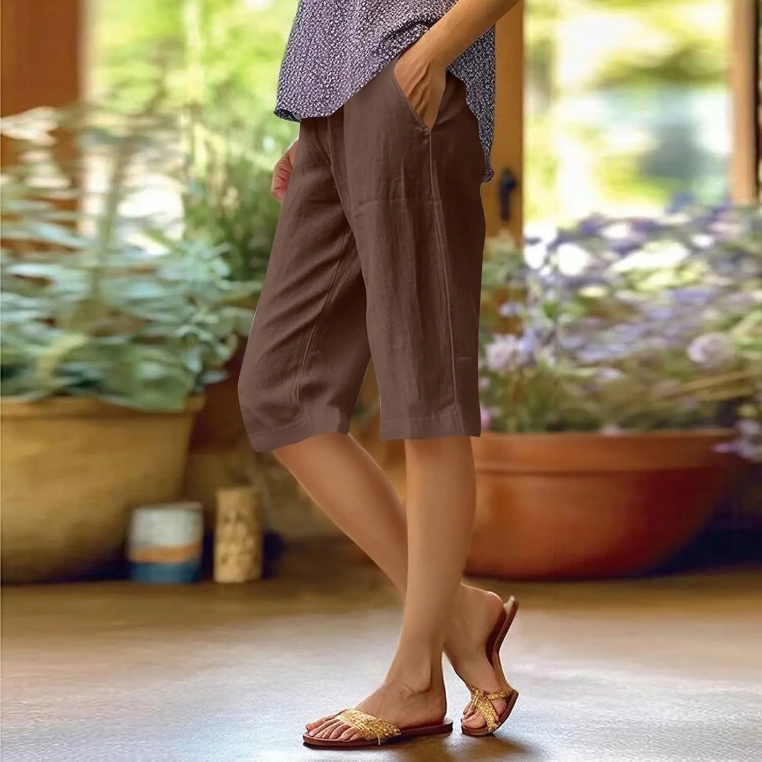 Bermuda Drawstring Beach Shorts Wide Leg Linen Shorts Elastic High Waisted Pleated Casual Loose Bermuda Shorts, Large