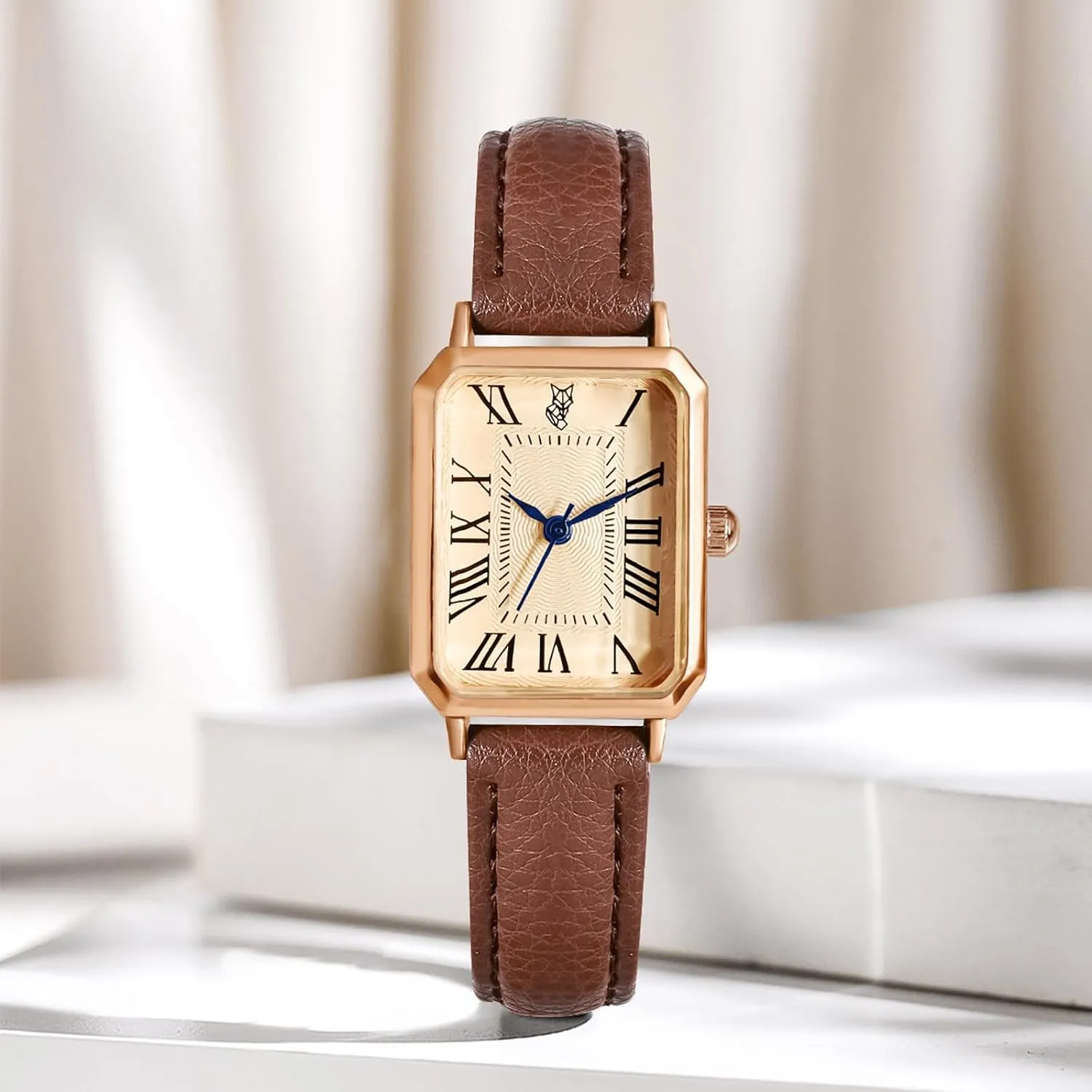 BESTKANG Leather Strap Watches for Women Elegant Dainty Ladies Watch Vintage Rectangle Women Quartz Wrist Watch
