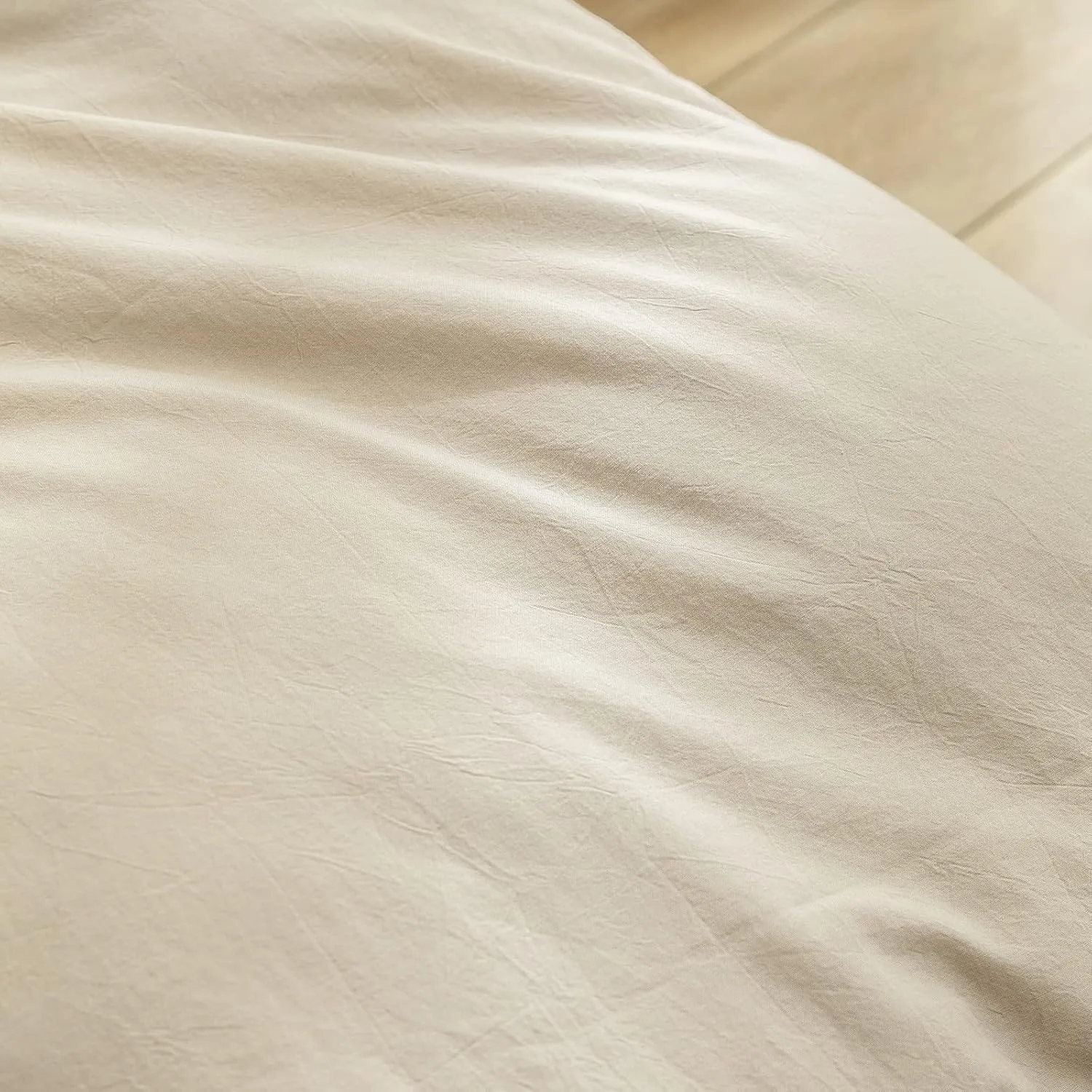 BESTOUCH Duvet Cover Set 100% Washed Cotton Linen Feel Super Soft Comfortable Chic Lightweight 3 PCs Home Bedding Set Solid Almond Milk Grey Queen