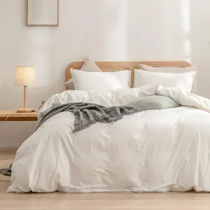 BESTOUCH Duvet Cover Set 100% Washed Cotton Linen Feel Super Soft Comfortable Chic Lightweight 3 PCs Home Bedding Set Solid Off White King
