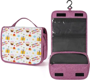 Birthday Words,Toiletry Bag Hanging Travel Makeup Organizer,Birthday Cake Design with Boxes Balloons,Cosmetic Makeup Bag for Full Sized Toiletries,Multicolor, 215-SDS0326MakeupBagA1619
