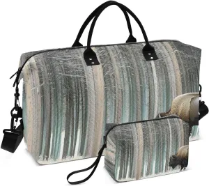 Bison Snow Forest Travel Duffel Bag, Gym Bags with Multiple Interior Pockets for Men Women Toiletry Purse Included 20.5”x 1.9” x 13.8”