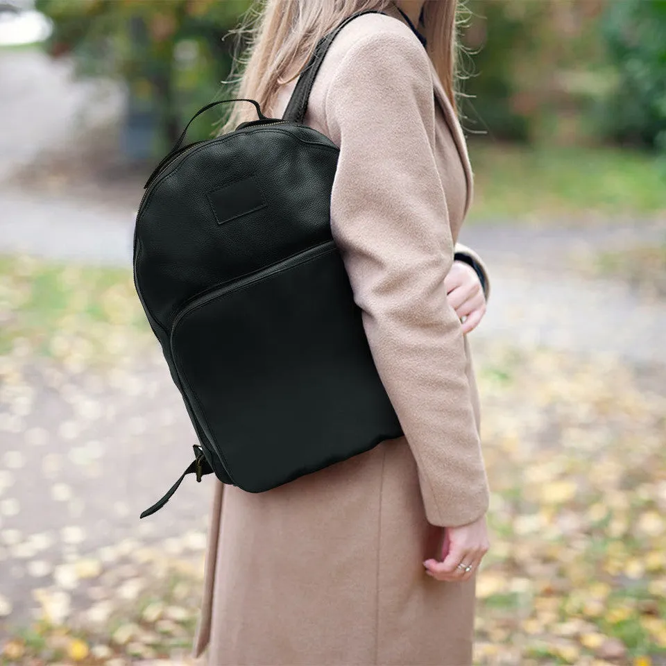 Black Leather Laptop Backpack With Zipped Closure