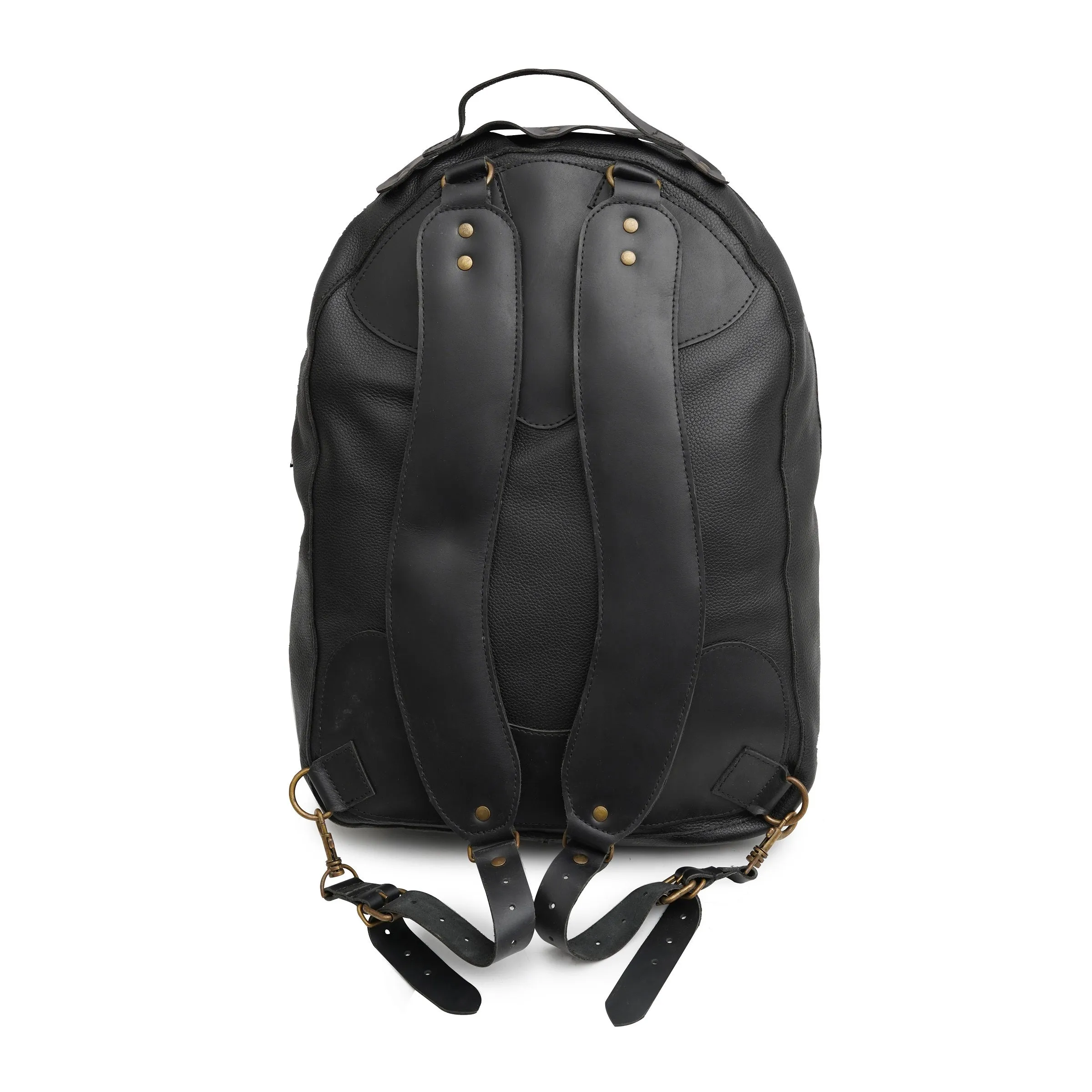 Black Leather Laptop Backpack With Zipped Closure
