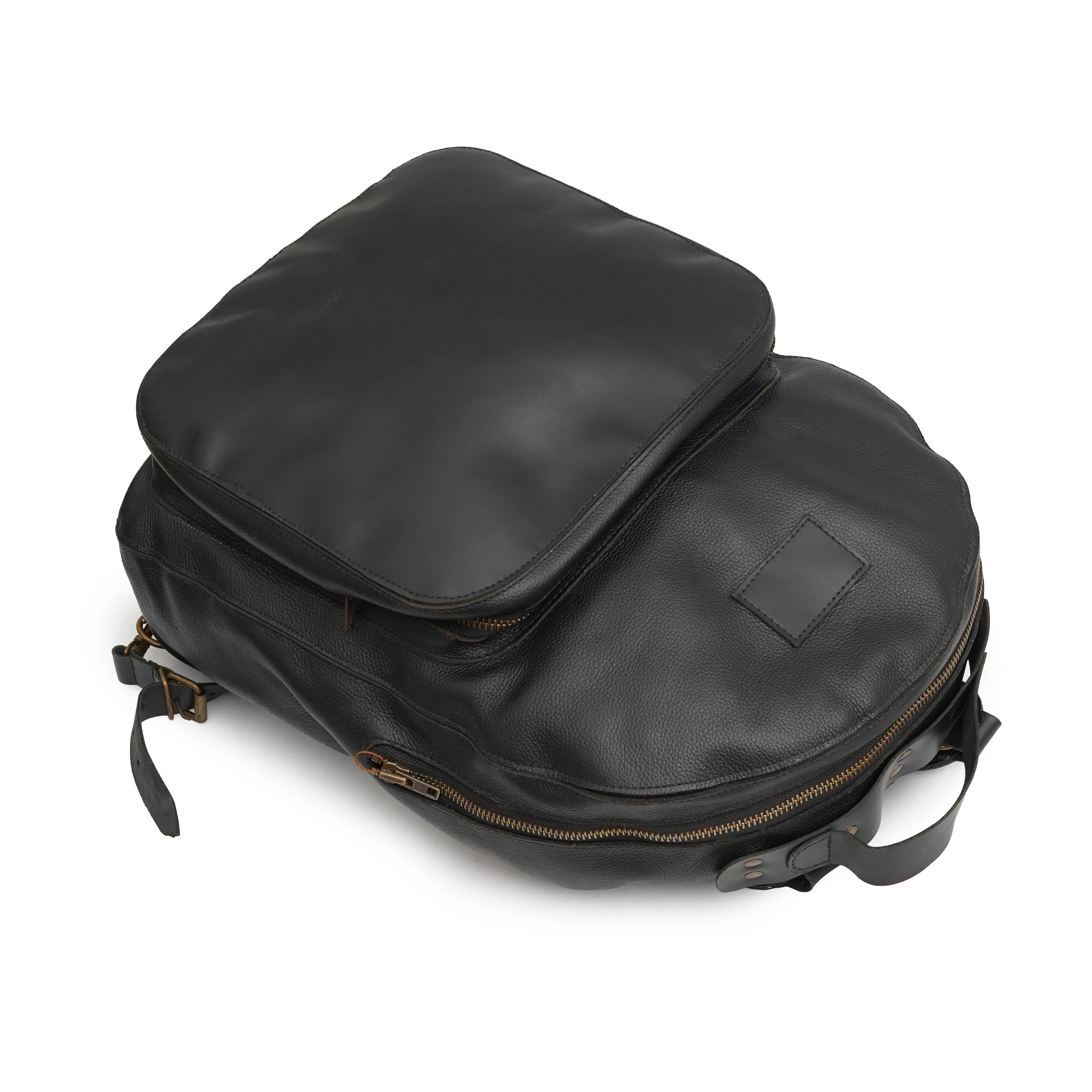 Black Leather Laptop Backpack With Zipped Closure