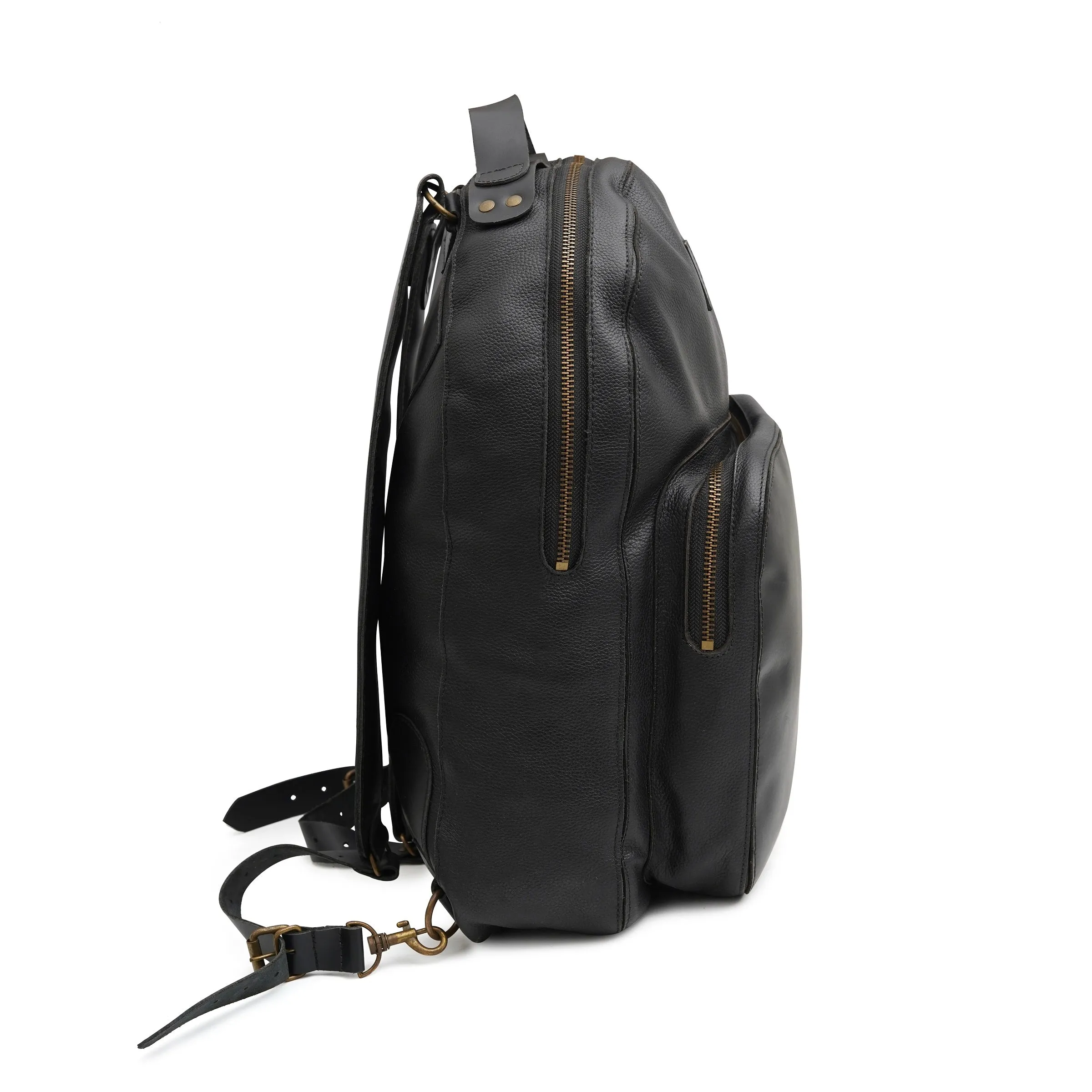 Black Leather Laptop Backpack With Zipped Closure
