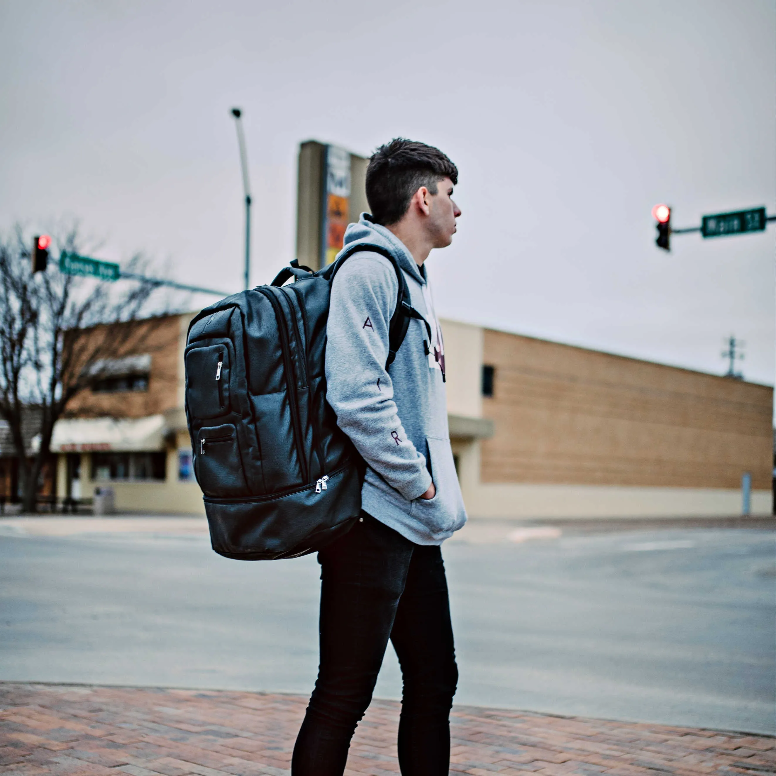 Black Leather Luxury Carry On Backpack (Patented Signature Design)