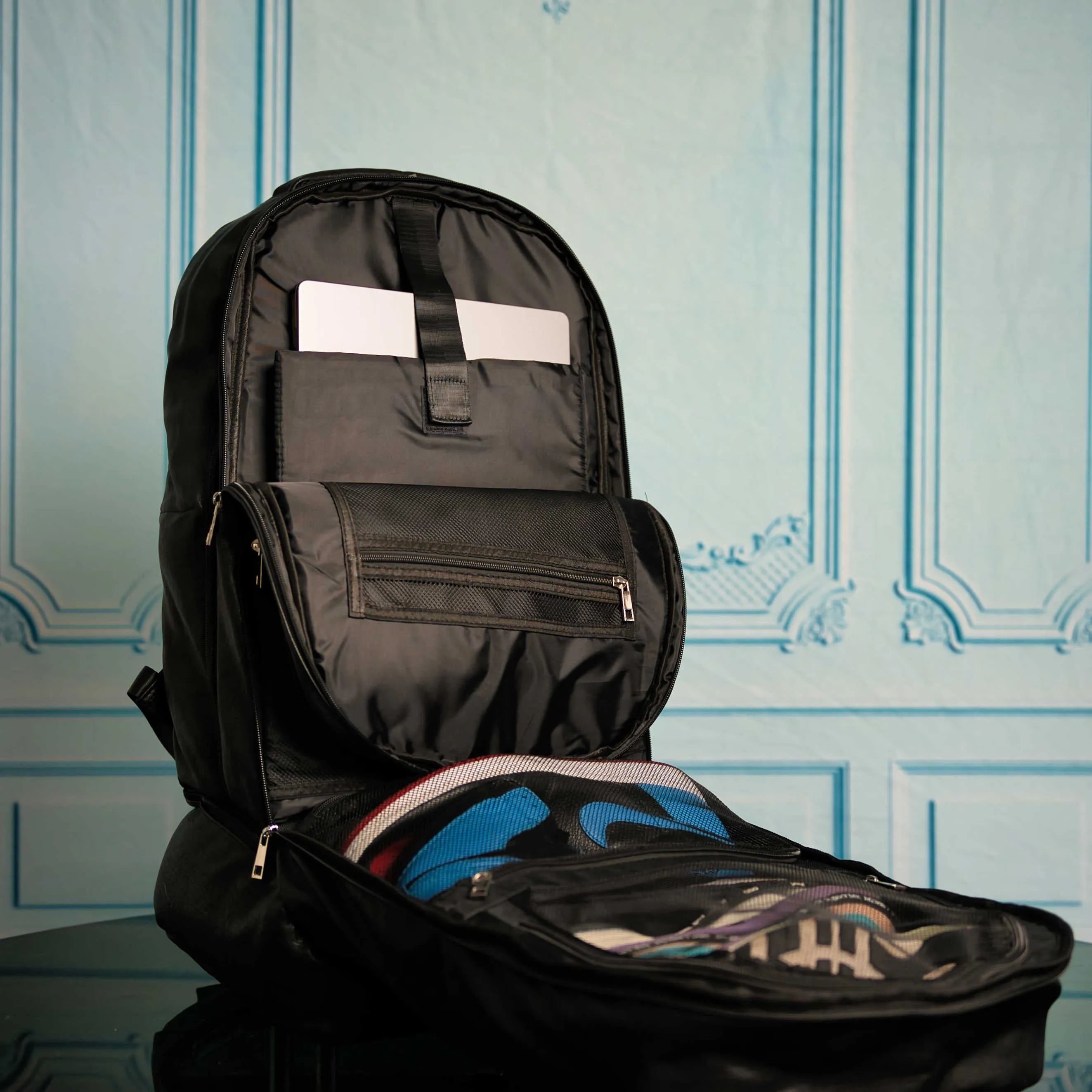 Black Leather Luxury Carry On Backpack (Patented Signature Design)