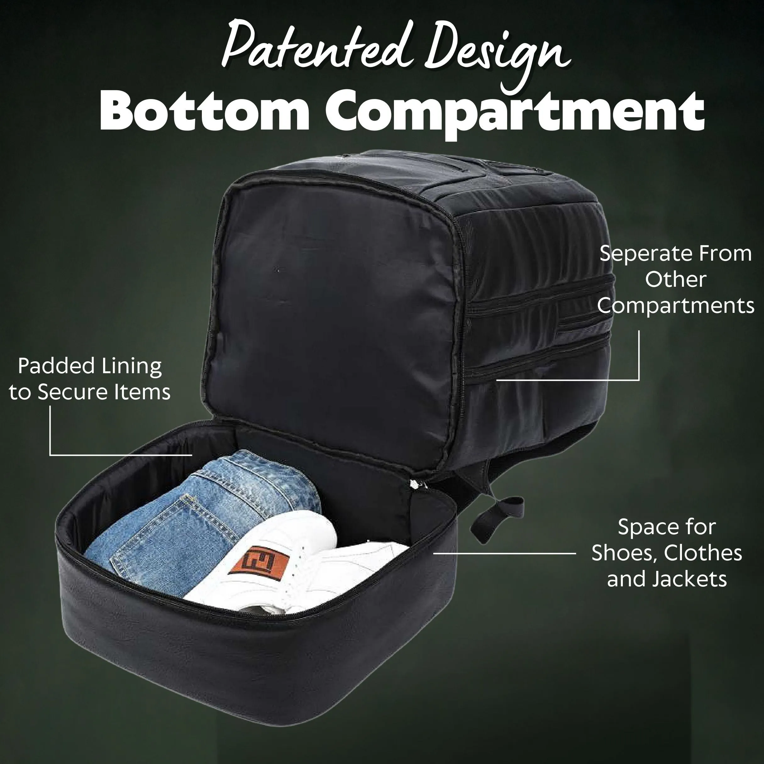 Black Leather Luxury Carry On Backpack (Patented Signature Design)