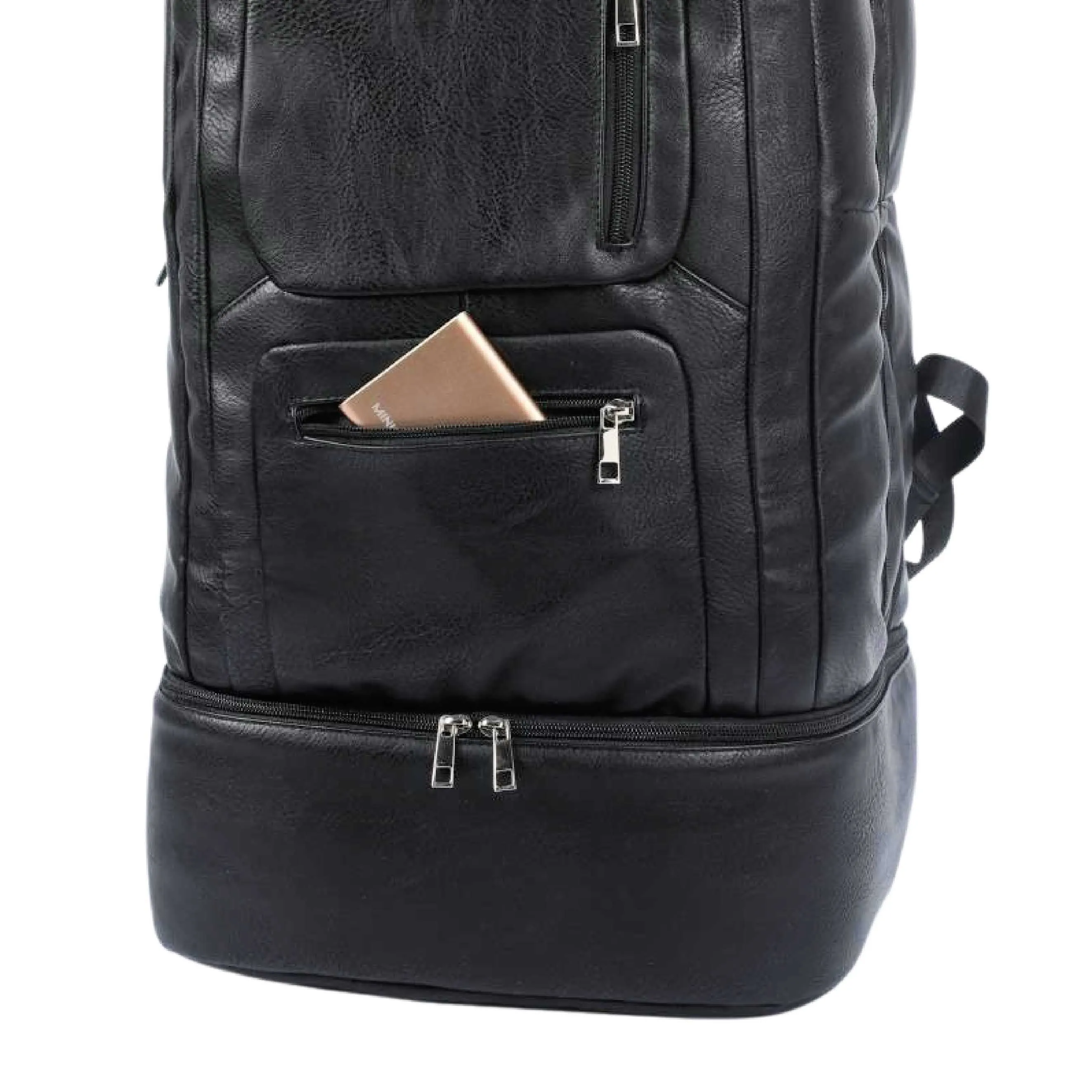 Black Leather Luxury Carry On Backpack (Patented Signature Design)