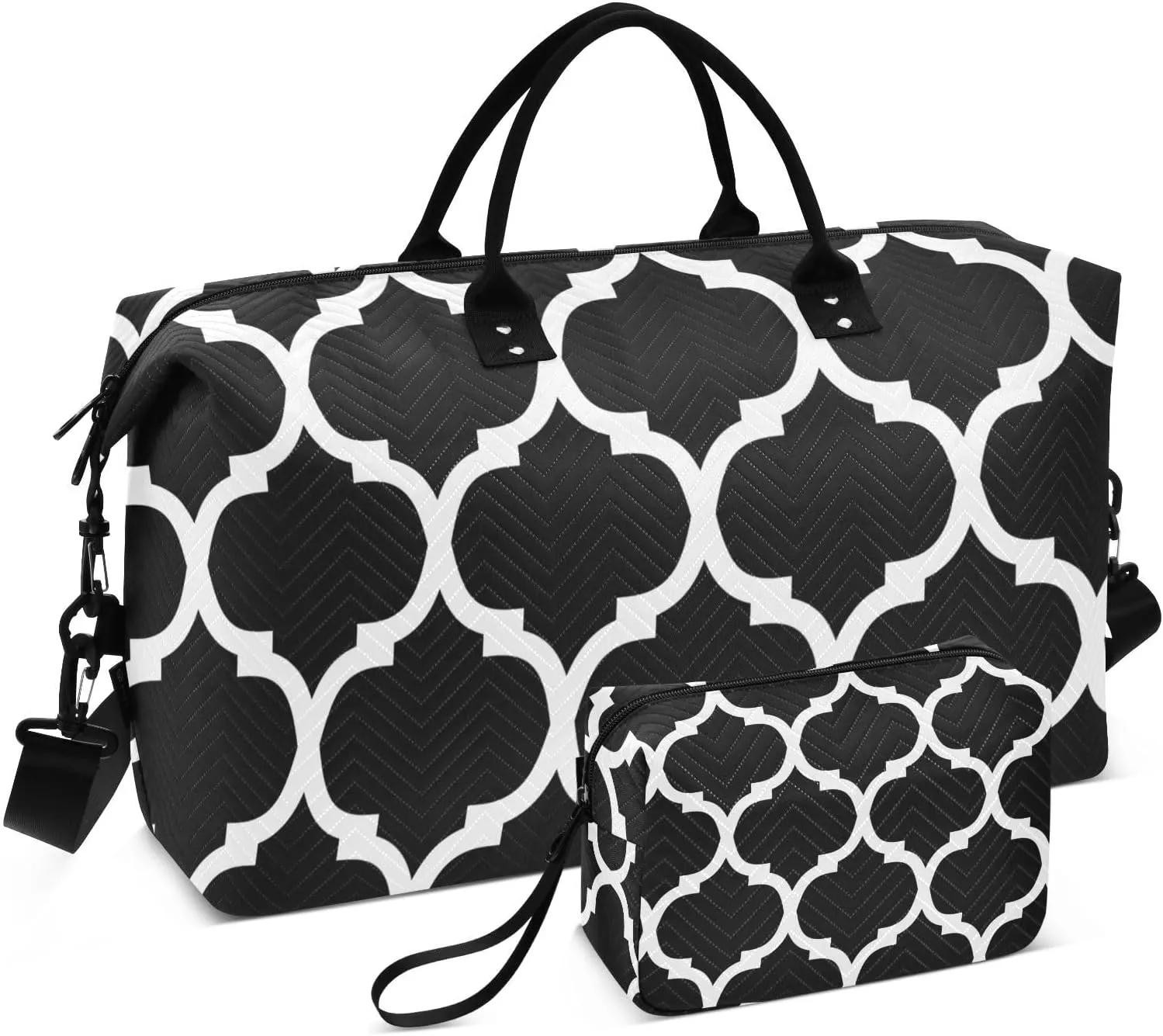 Black Moroccan Sports Gym Bag for Women Men Travel Duffel Bag Weekend Overnight Carry on Bag with Toiletry Bag Hospital Bag for Swimming Yoga Workout Hospital Plane