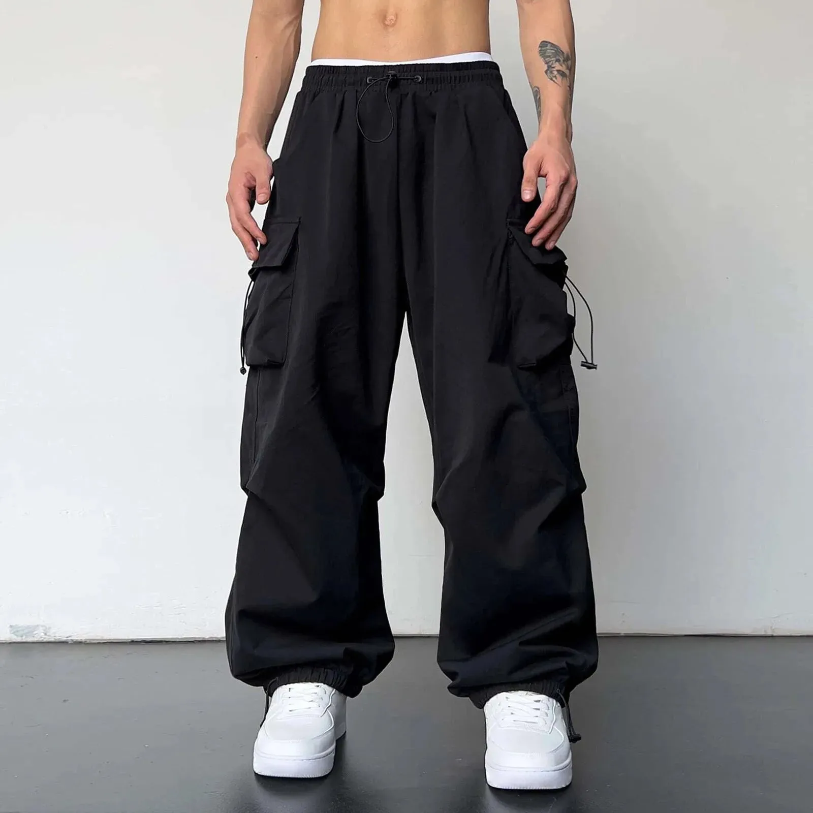 Black Parachute Trousers Men