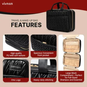 Black Premium Vegan leather Extra Large Toiletry bag with Hanging hook, travel toiletry bag, water-resistant, multiple compartments,versatile uses