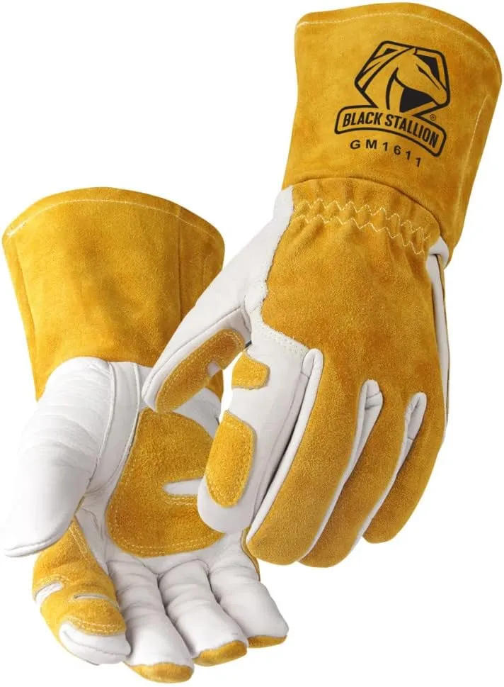 Black Stallion Revco GM1611 Top Grain Leather Cowhide mig Welding Gloves with Reinforced Palm & Thumb and Index Finger for Extra Protection (Large), Tan