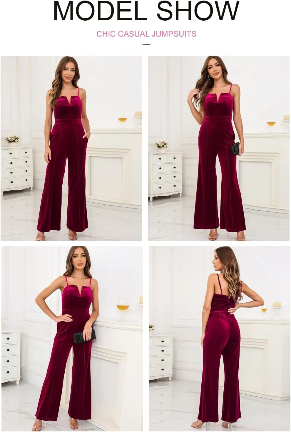 BLENCOT Sleeveless Velvet Jumpsuits For Women V Neck Spaghetti Straps Wide Leg Long Pants Dressy Rompers Winter Overalls S-XL