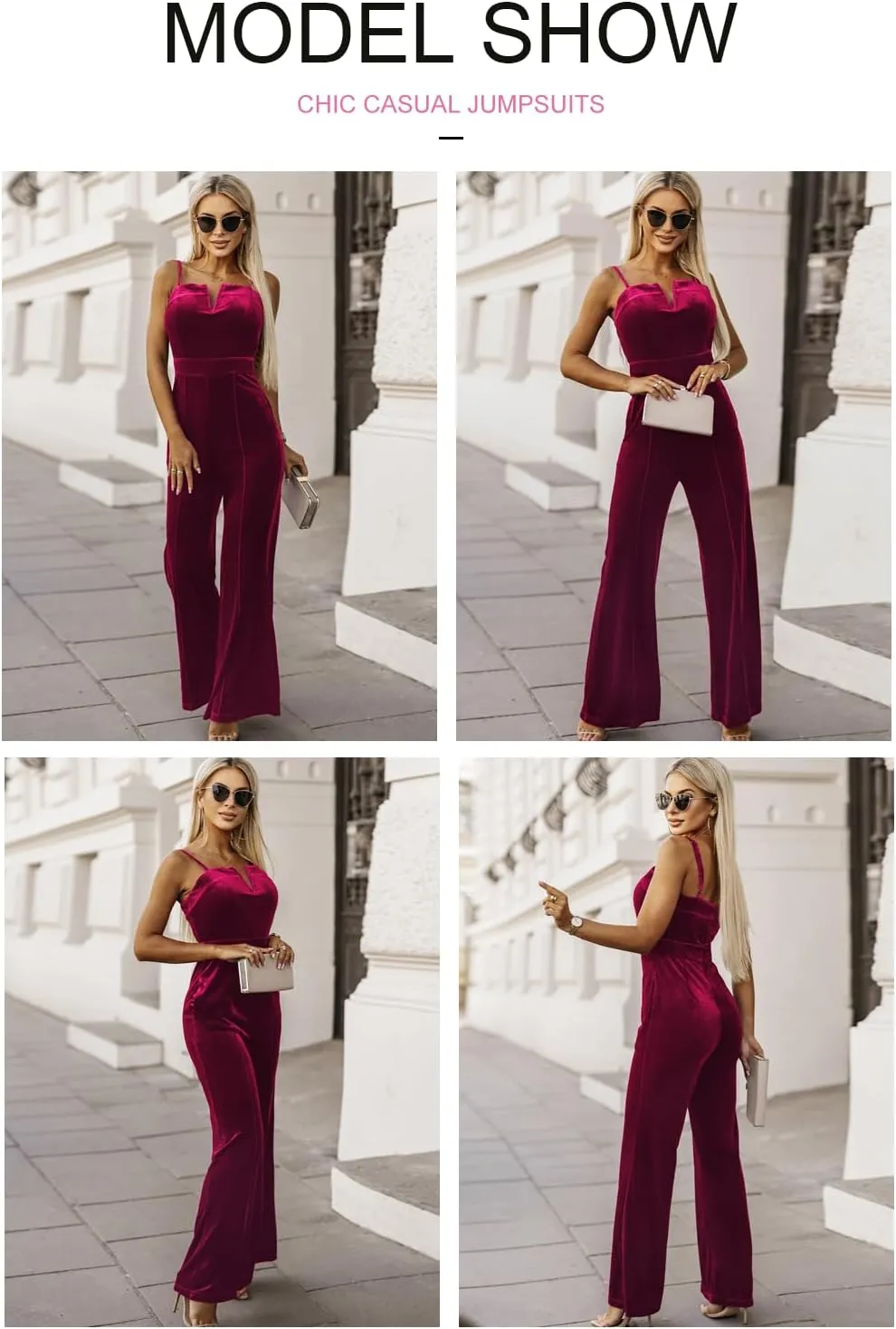 BLENCOT Sleeveless Velvet Jumpsuits For Women V Neck Spaghetti Straps Wide Leg Long Pants Dressy Rompers Winter Overalls S-XL