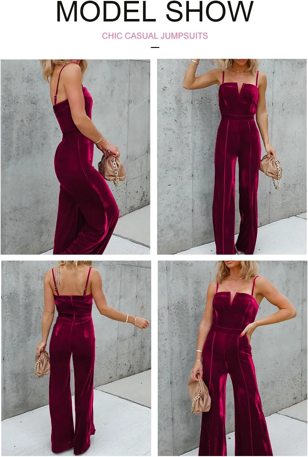 BLENCOT Sleeveless Velvet Jumpsuits For Women V Neck Spaghetti Straps Wide Leg Long Pants Dressy Rompers Winter Overalls S-XL