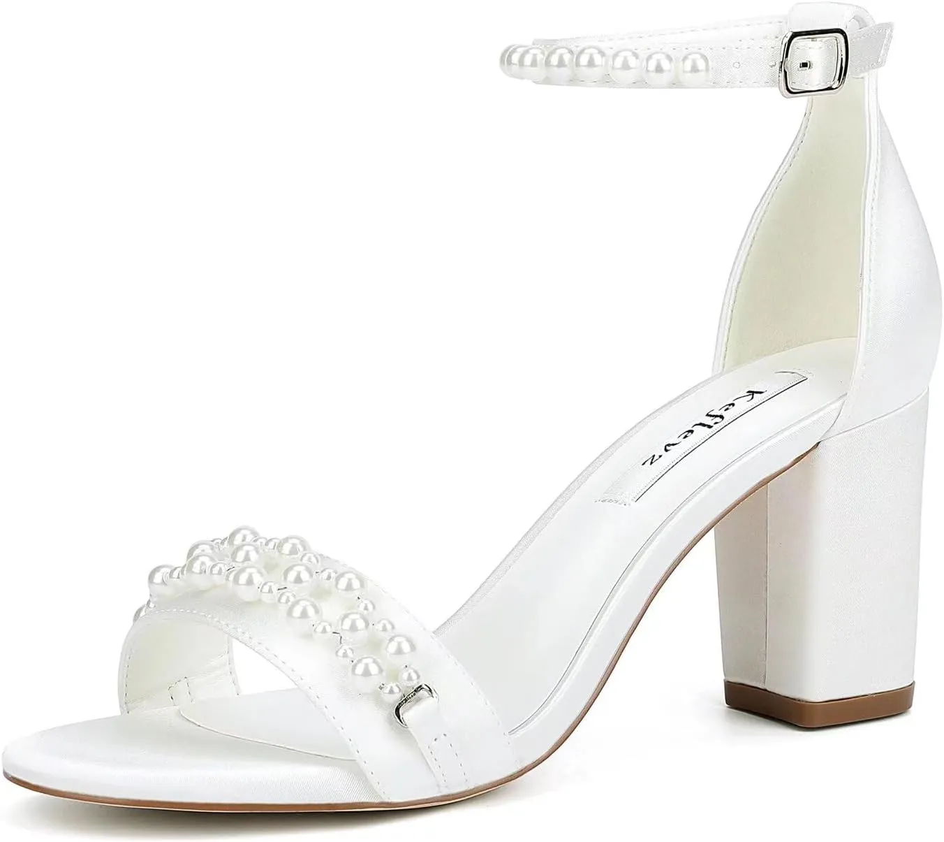 Block Heel Wedding Sandals Pearl Heels Open Toe Wedding Shoes for Bride Ankle Strap Bridal Shoes