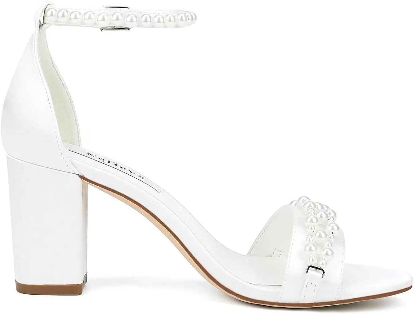 Block Heel Wedding Sandals Pearl Heels Open Toe Wedding Shoes for Bride Ankle Strap Bridal Shoes