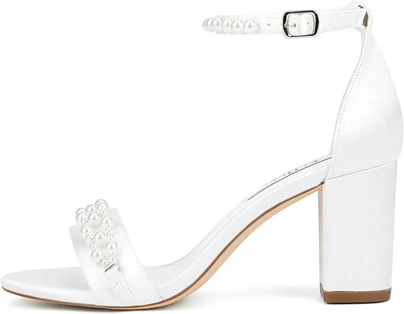 Block Heel Wedding Sandals Pearl Heels Open Toe Wedding Shoes for Bride Ankle Strap Bridal Shoes