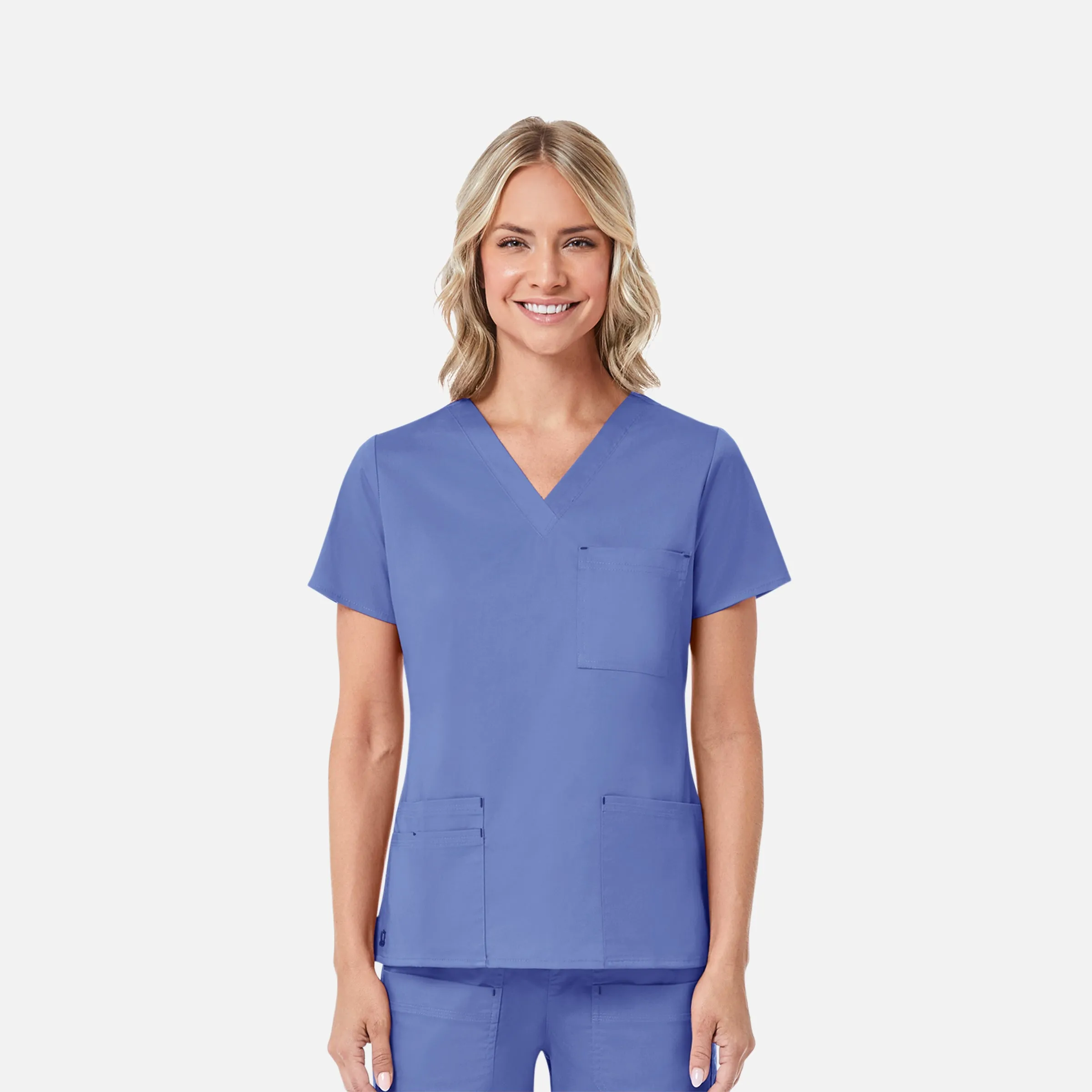 Blossom 1202 3 Pocket V-Neck Top Ceil Blue
