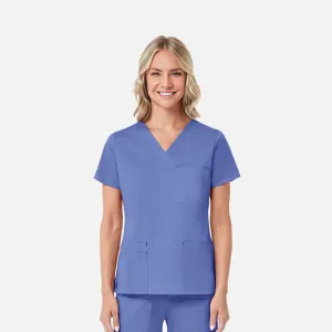 Blossom 1202 3 Pocket V-Neck Top Ceil Blue