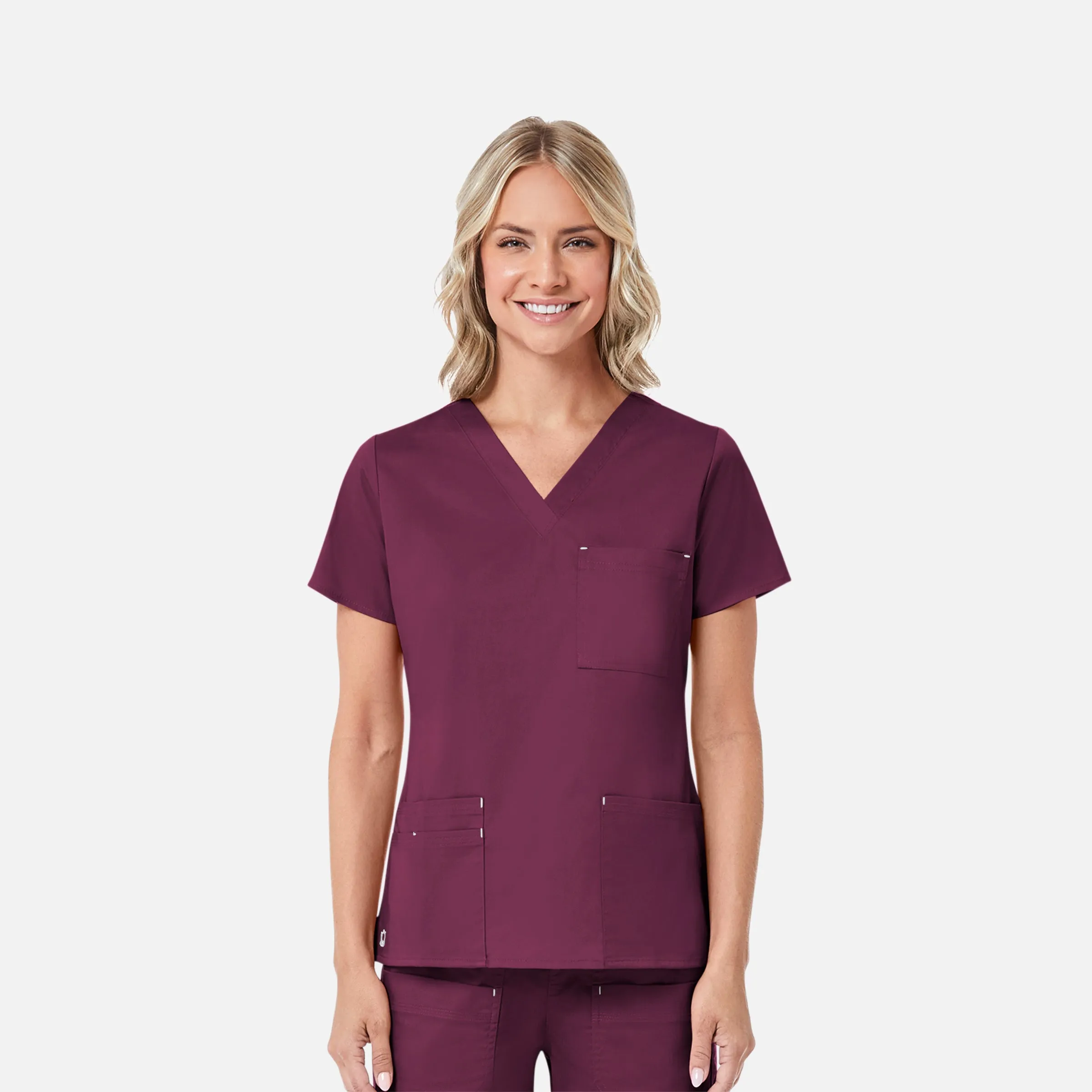 Blossom 1202 3 Pocket V-Neck Top Wine