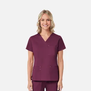 Blossom 1202 3 Pocket V-Neck Top Wine