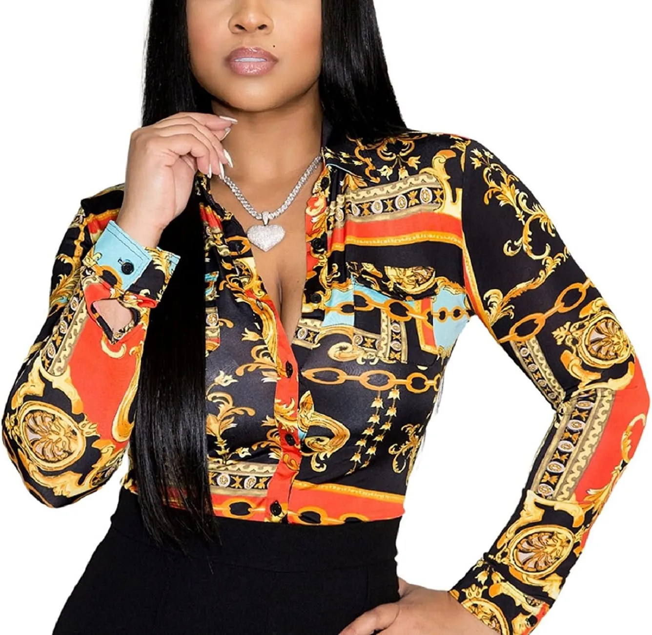Blouses for Women Dressy Casual Colorful Long Sleeve Shirt Floral Print Tops Loose Collar Sexy T-Shirts Fashion 2023