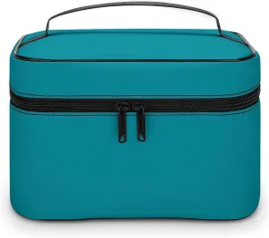 Blue Aqua Teal Color Cosmetic Bag, Travel Portable Makeup Bag for Purse Pouch Beauty Zipper Organizer Toiletry Bag for Women