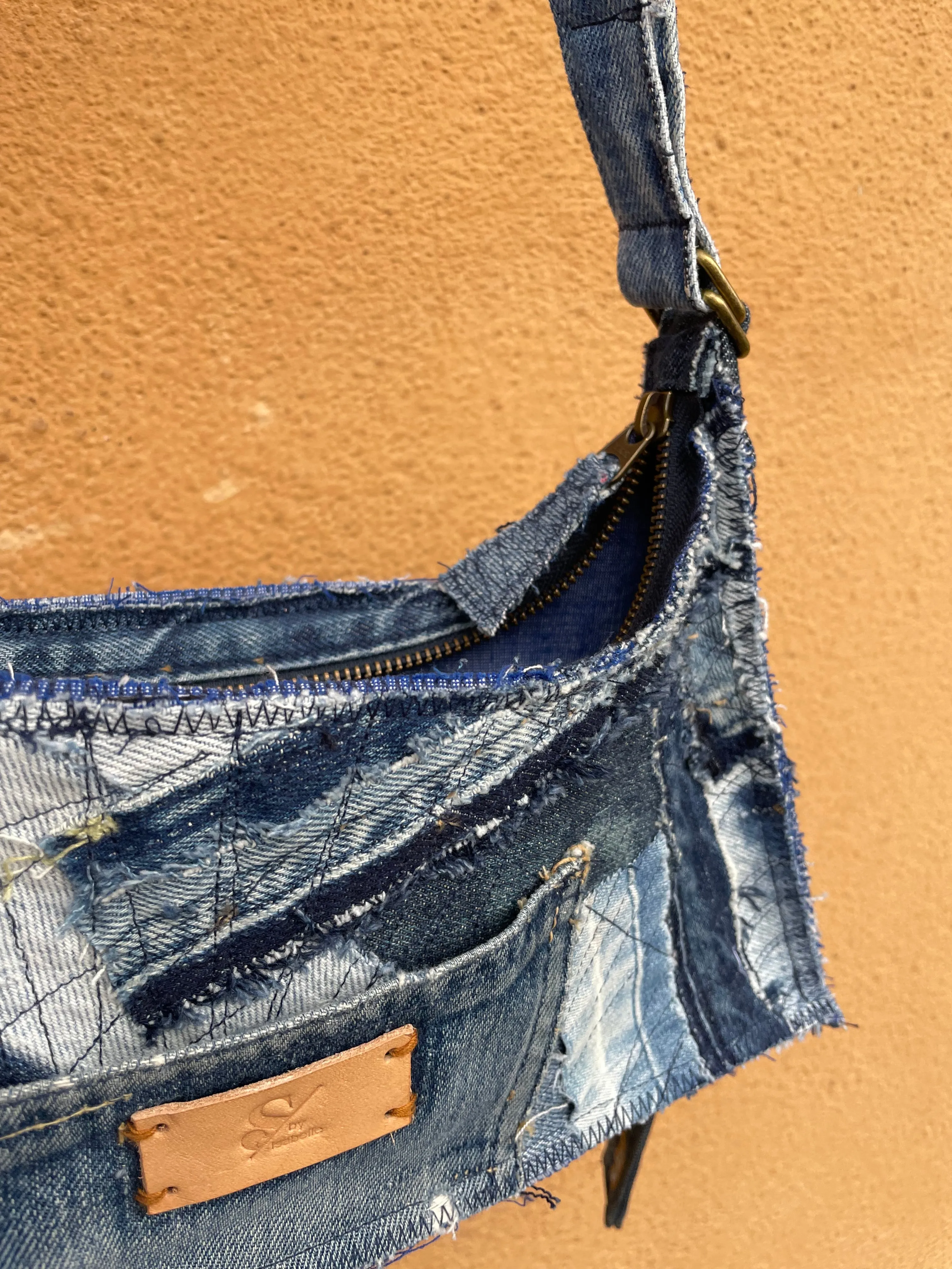 Blue Denim Baguette Bag
